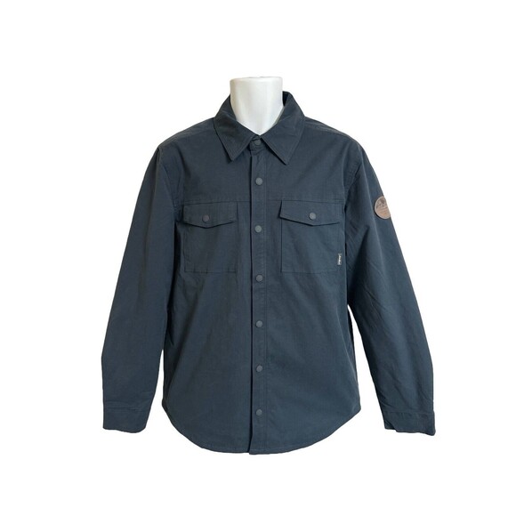 NWT Eddie Bauer Men's M Legend Wash Flex Plaid Fleece Lined Jacket Navy Blue NEW - Picture 1 of 8